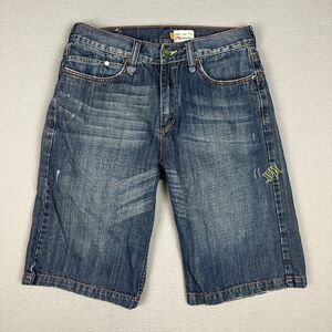 Y2K Lost Enterprises Mens Size 32 Surf Skate Board Denim Jean Shorts Blue Cotton